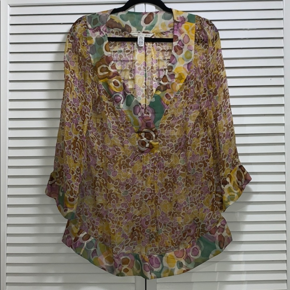 DVF safari print sheer blouse